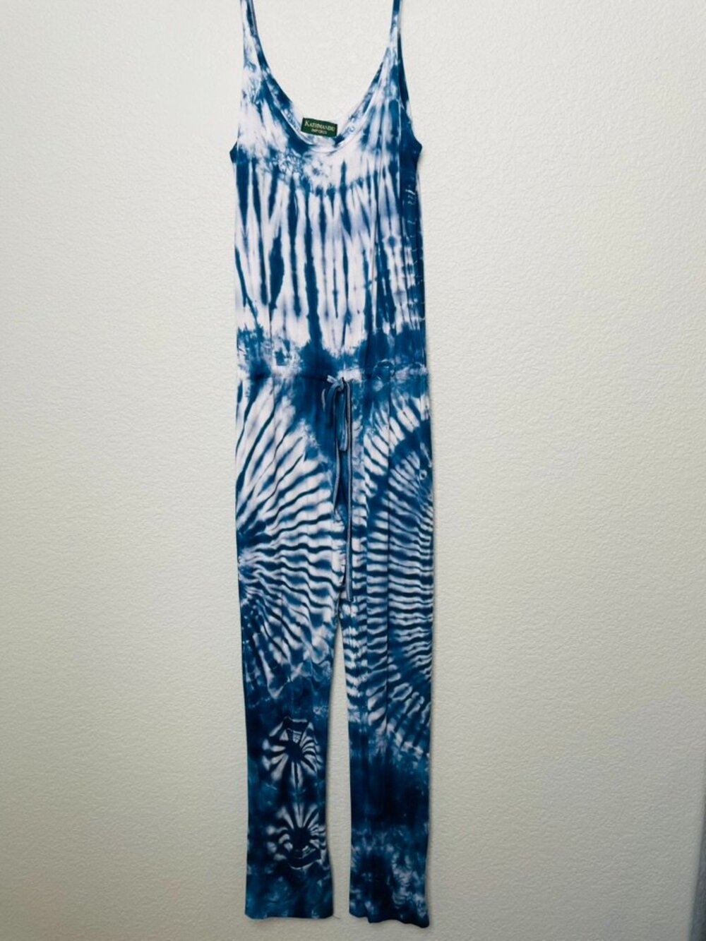 Kathmandu Blue White Tie Dye Stretchy Casual Drawstring Waist Jumpsuit | Medium - Picture 2 of 5